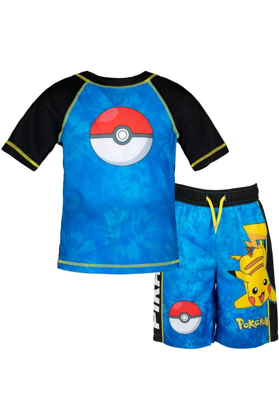 Pokemon Pikachu Little Boys Rash Guard and Swim Trunks Outfit Set Little Kid to Big Kid