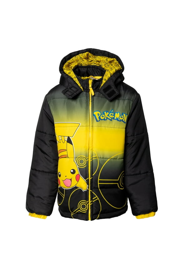 Pokemon Pikachu Little Boys Zip Up Winter Coat Puffer Jacket Toddler to Big Kid