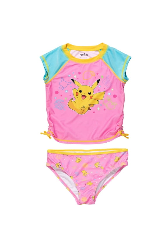Pokemon Pikachu Little Girls Rash Guard and Bikini Bottom Little Kid to Big Kid