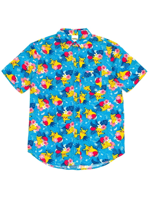 Pokemon Pikachu Matching Family Hawaiian Button Down Dress Shirt Adult