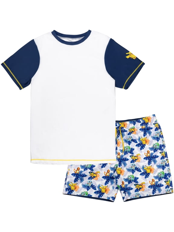 Pokemon Pikachu Mens One Piece Bathing Suit Blue Large