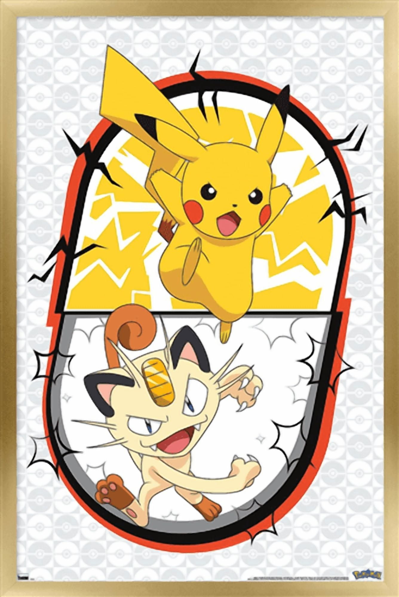 Pokemon - Pikachu Meowth Battle Wall Poster, 14.725" x 22.375" Framed