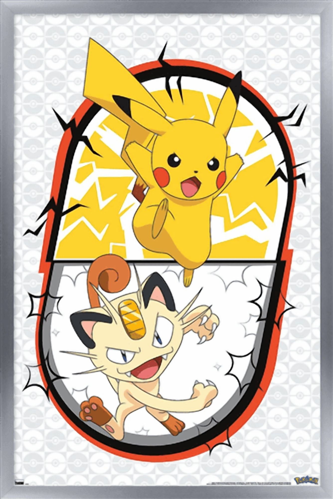 Pokemon - Pikachu Meowth Battle Wall Poster, 14.725" x 22.375" Framed
