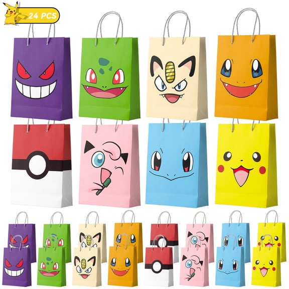 Pokemon Pikachu Party Bags for Pikachu Party Supplies, 24 Pcs All-in-One Pikachu Party Favour Bags for Boys/Girls Kids Pokemon Pikachu Theme Birthday Party Decorations Suppilies
