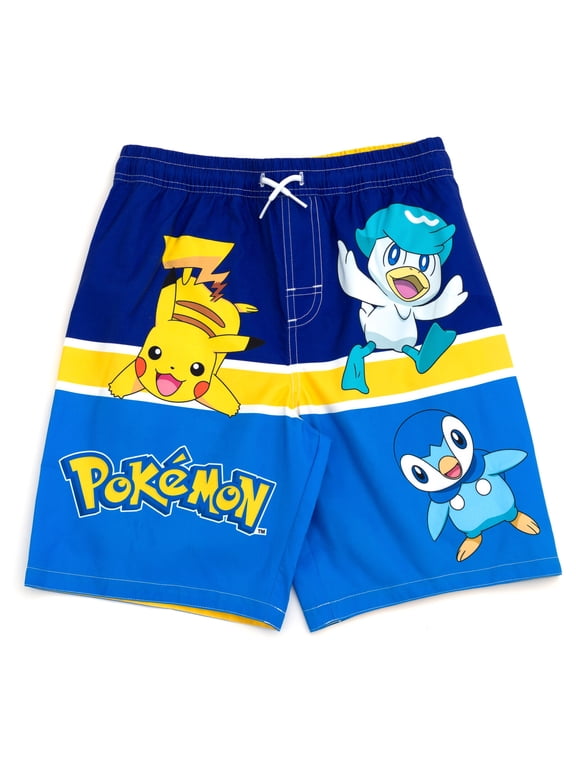 Pokemon Pikachu Piplup Quaxly Compression UPF 50+ Swim Trunks Little Kid to Big Kid
