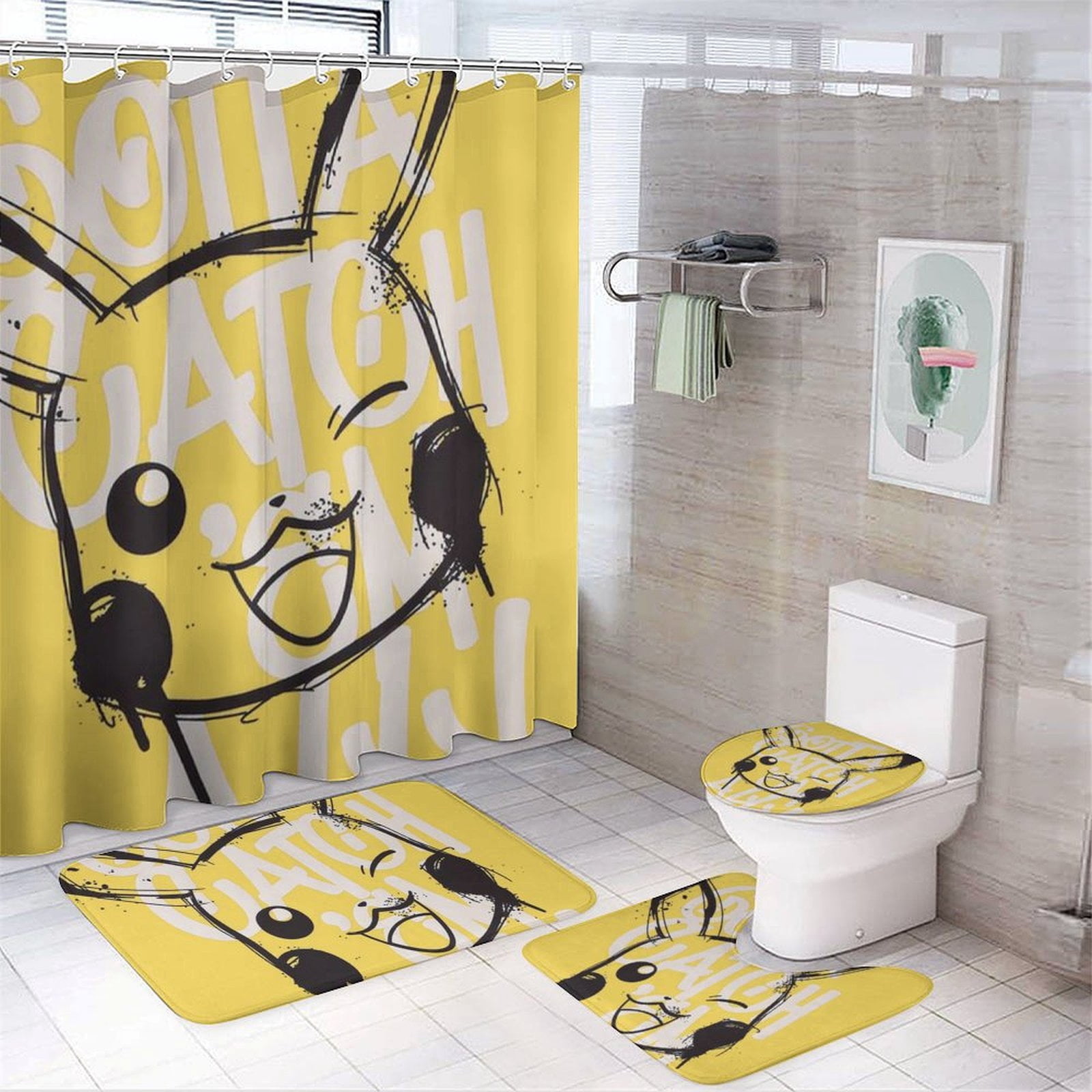 Pokemon Pikachu Shower Curtain Sets Cartoon Anime for Boys Grils Gift ...