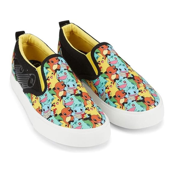 Pokemon Boys Pikachu Sneakers, Printed Canvas Slip On Shoes Grey - 11