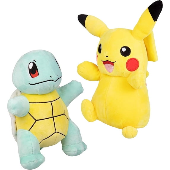 Pokemon 8-Inch Pikachu & Squirtle Plush 2-Pack - Generation 1 Starter - Officially Licensed - Authentic Soft Stuffed Animal Toy Figures - Gift for Kids, Boys, Girls - 2+