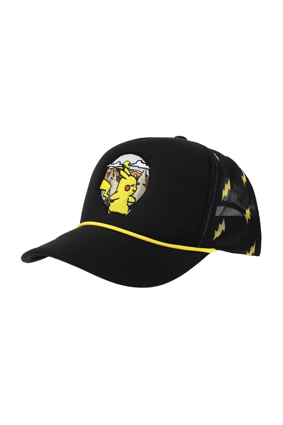 Pokemon Pikachu Thunderbolt Pattern Black Trucker Hat
