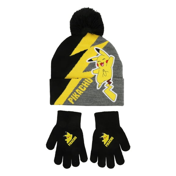 Pokemon Pikachu Thunderbolt Youth 2-Piece Knit Beanie & Gloves Set