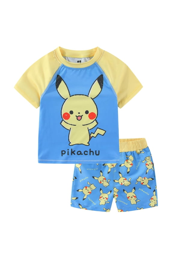 Pokemon Pikachu UPF 50+ Rash Guard Shirt and Swim Trunks Shorts Swimwear Set Swimsuit (Boys), 2 Piece Set, Sizes 18M-4T
