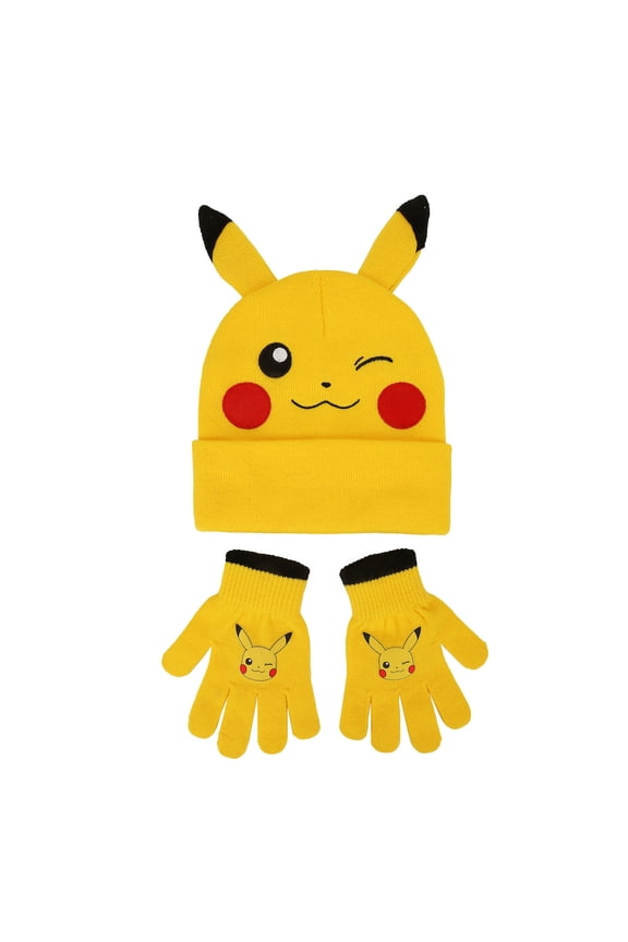 Pokemon Pikachu Youth 2-Piece Knit Beanie & Gloves Set