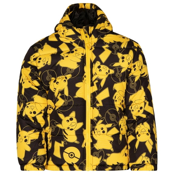 Pokemon Pikachu Zip Up Winter Coat Puffer Jacket Little Kid to Big Kid
