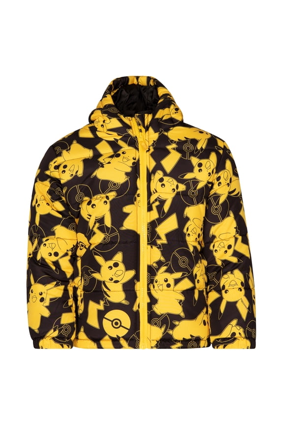 Pokemon Pikachu Zip Up Winter Coat Puffer Jacket Little Kid to Big Kid