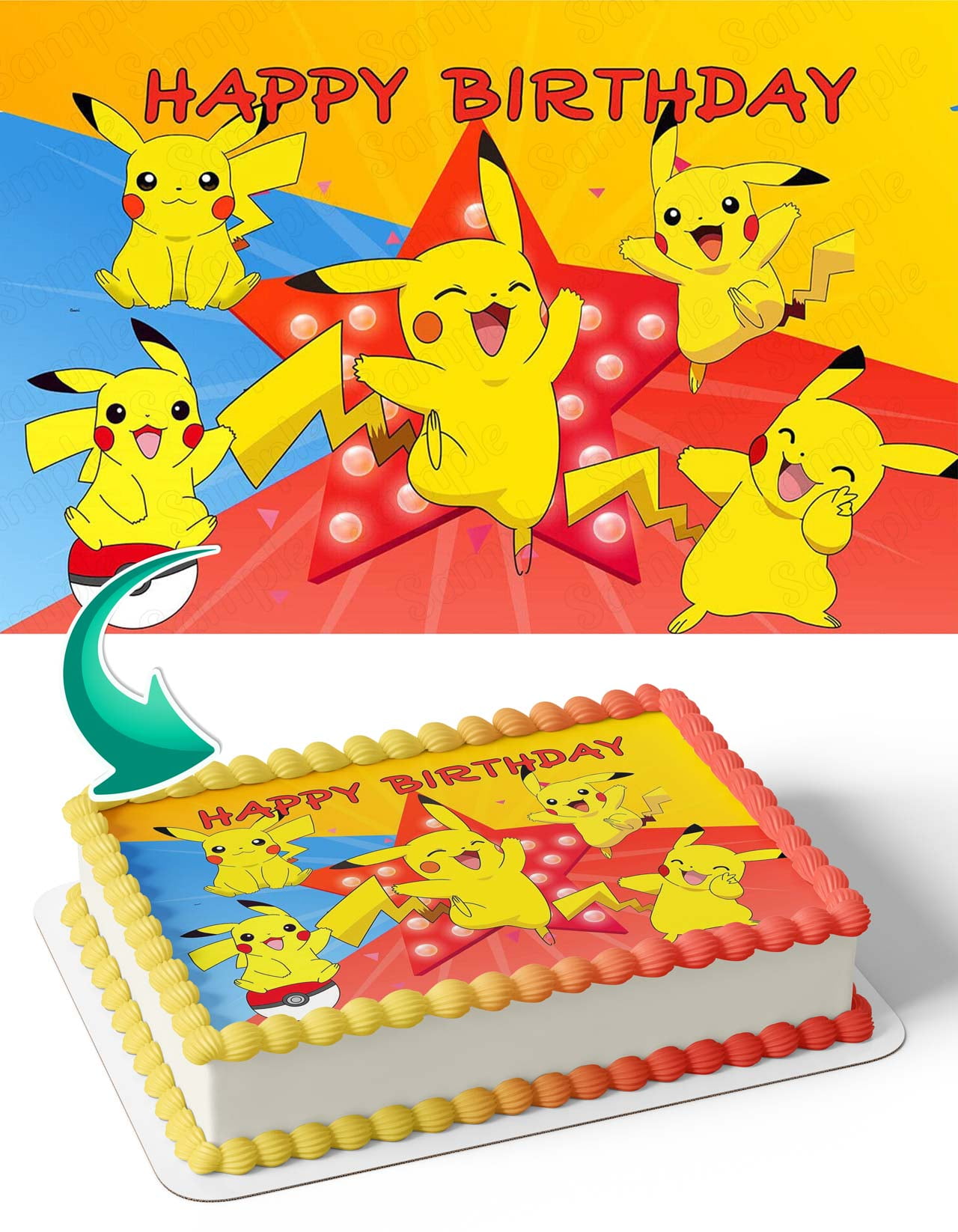 DecoSet® Pokemon Light Up Pikachu Cake Topper, 4 - Piece Decoration Set,  Birthday Decorations For All Size and Shape Cakes