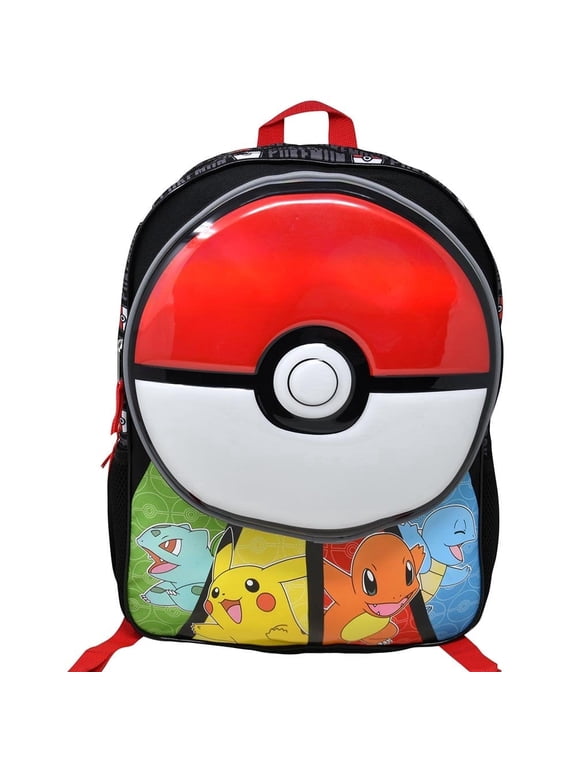 Pokemon "Pokeball" 16" Backpack with Molded Round Front Pocket & Metallic Printing
