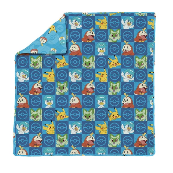 Pokemon Power Squares Full/Queen Quilted Throw Blanket 90x90 inches