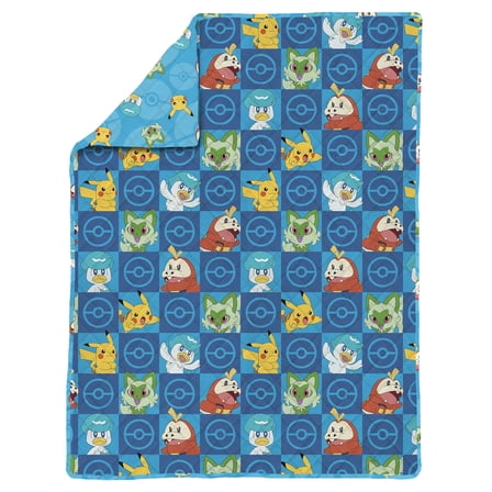 Pokemon Powere Squares win/Full Quilted Blanket 60x90 inches