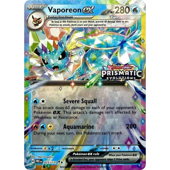 Pokemon Prismatic Evolutions Double Rare Vaporeon ex #23 (Prismatic Evolutions Stamp)