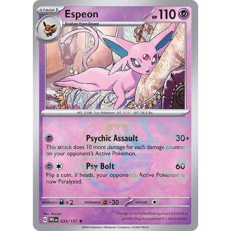 Pokemon Prismatic Evolutions Rare Espeon #33 (Master Ball Pattern)