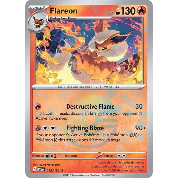 Pokemon Prismatic Evolutions Rare Flareon #13 [Pokeball Pattern]