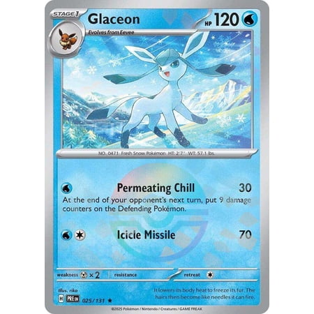 Pokemon Prismatic Evolutions Rare Glaceon #25 (Poke Ball Pattern)