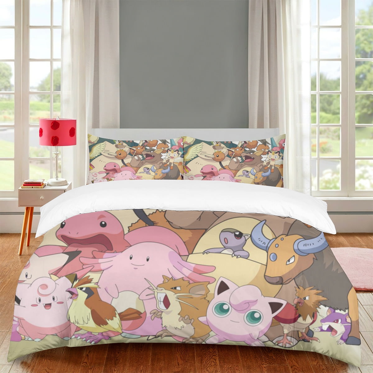 Pokemon Quilt Set, 3Piece Bed Cover Set, Soft Microfiber DoubleSided