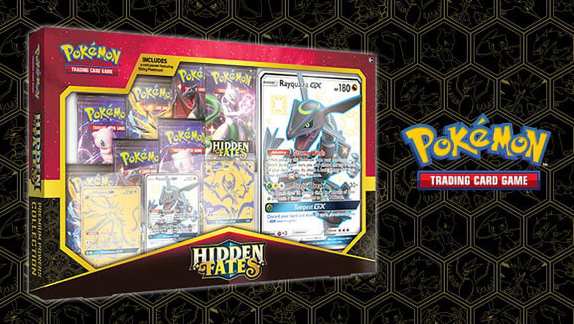 Pokemon SM11.5 TCG: Hidden Fates Premium Powers Collection- Featuring Shiny  Rayquaza-GX, Solgaleo-GX and Lunala-GX 