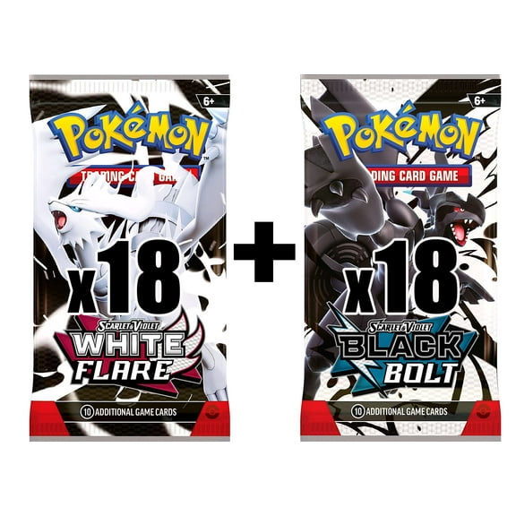 Pokemon Scarlet & Violet Black Bolt & White Flare LOT of 36 Booster Packs (ENGLISH, Equivalent of a Booster Box (18 Packs BB & 18 Packs WF))