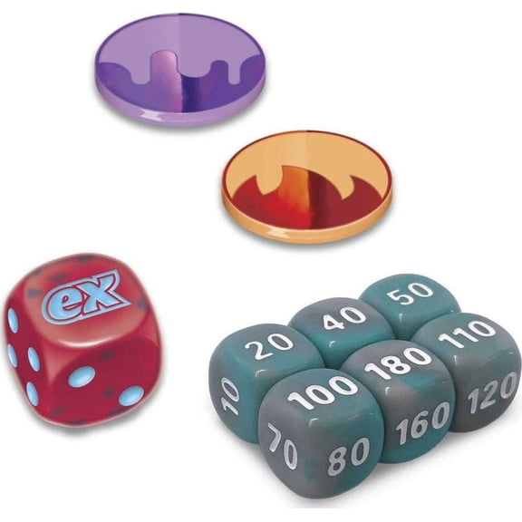 Pokemon Scarlet & Violet Roaring Moon Damage Counter Dice, Coin-Flip Die & 2 Condition Markers