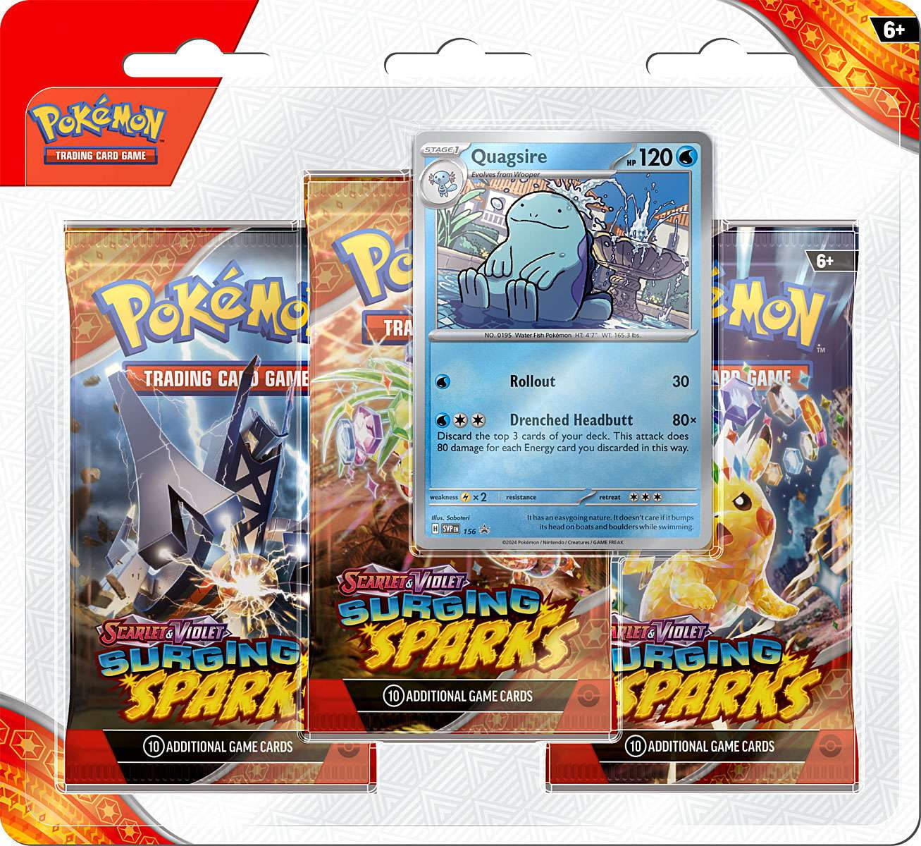 Pokemon Scarlet & Violet Surging Sparks Quagsire 3-Booster Blister Pack (3 Booster Packs & 1 Foil Promo Card)