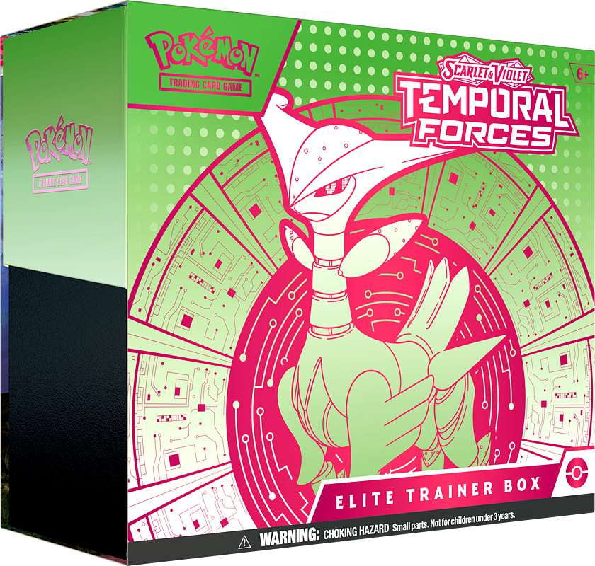 Pokemon Scarlet & Violet Temporal Forces Iron Leaves Elite Trainer Box (9 Booster Packs, 1 Foil Promo Card, 65 Card Sleeves & More)