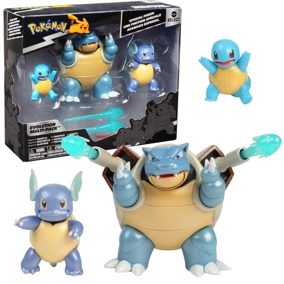 Pokemon Select Squirtle Evolution 3 Pack - Features 2-Inch Squirtle, 3-Inch Wartortle & 4.5-Inch Blastoise Blaster Battle Figures - Authentic Details - Great Gift for Kids, Boys, Girls & Fans Ages 4+
