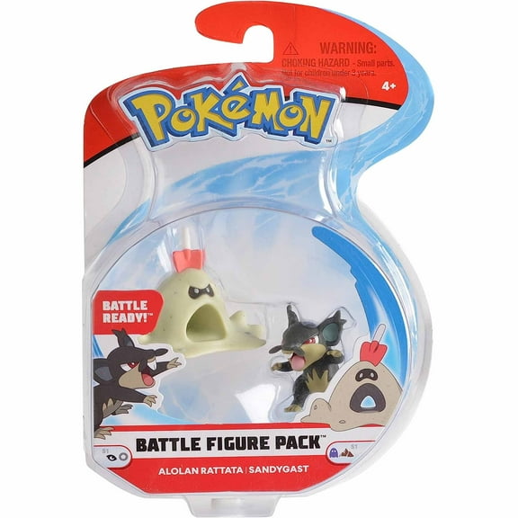 Pokemon Series 1 Battle Action Figure 2-Pack, includes 2" Alolan Rattata and 2" Sandygast