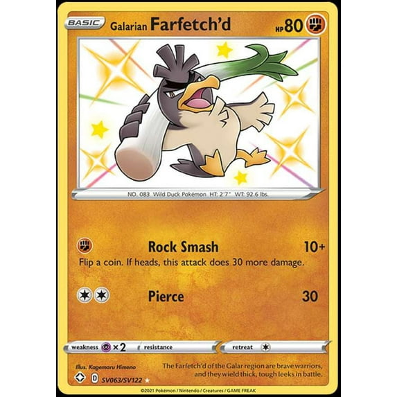 Pokemon Shining Fates Shiny Rare Galarian Farfetch'd SV063