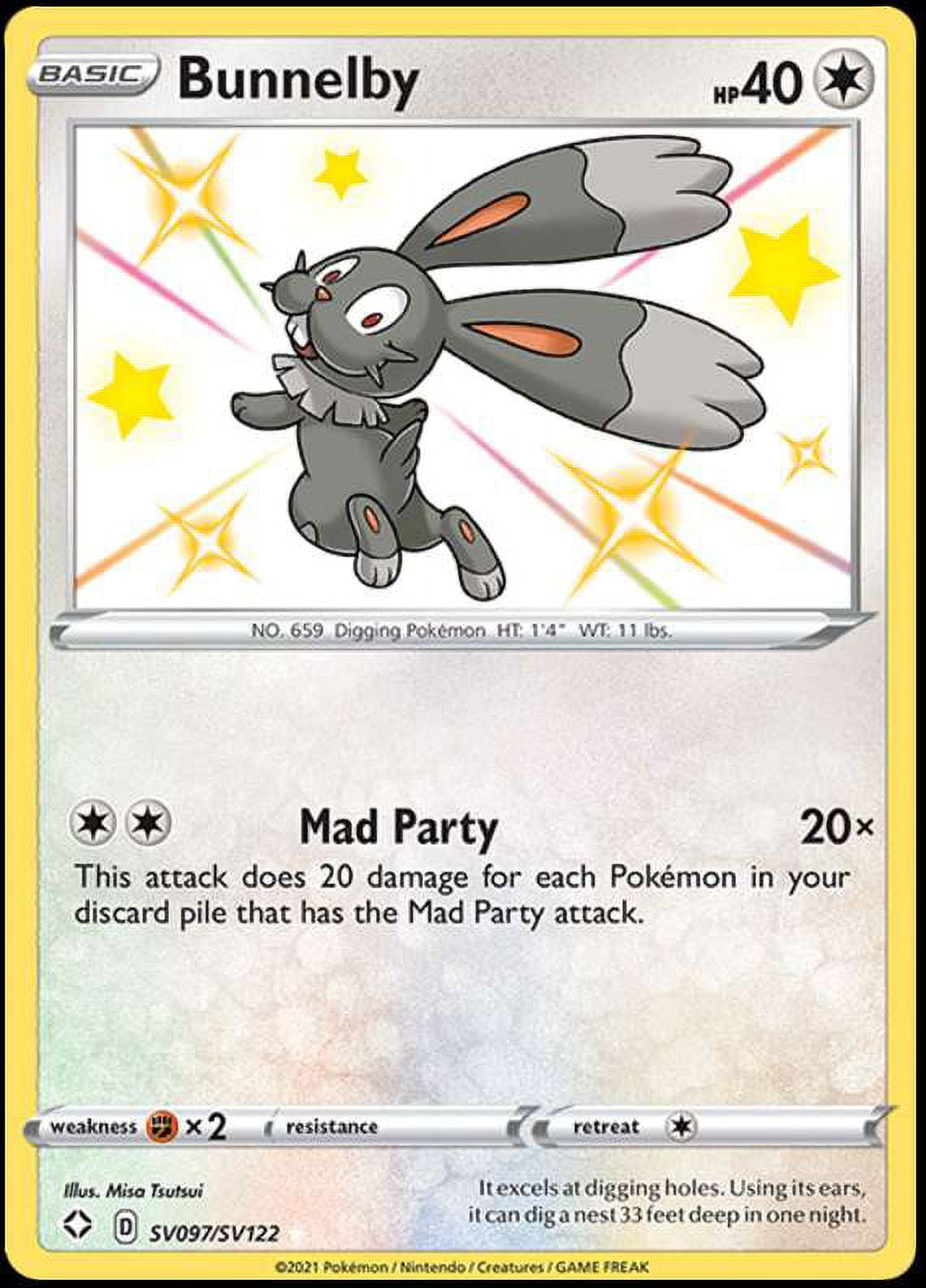 pokemon bunnelby card Mad Party Collection - SWSH082 Colorless / 40 / Basic Attack 1 Pokemon Shining Fates Shiny Rare