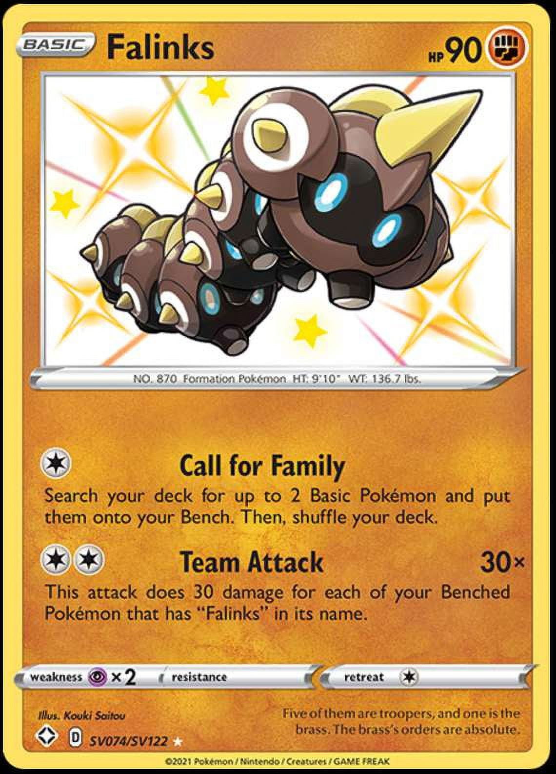 shiny falinks pokemon card V - SV115/SV122 Shining Fates FULL ART placed immediately into protective sleeves Falinks - SV074/SV122 Shiny Holo