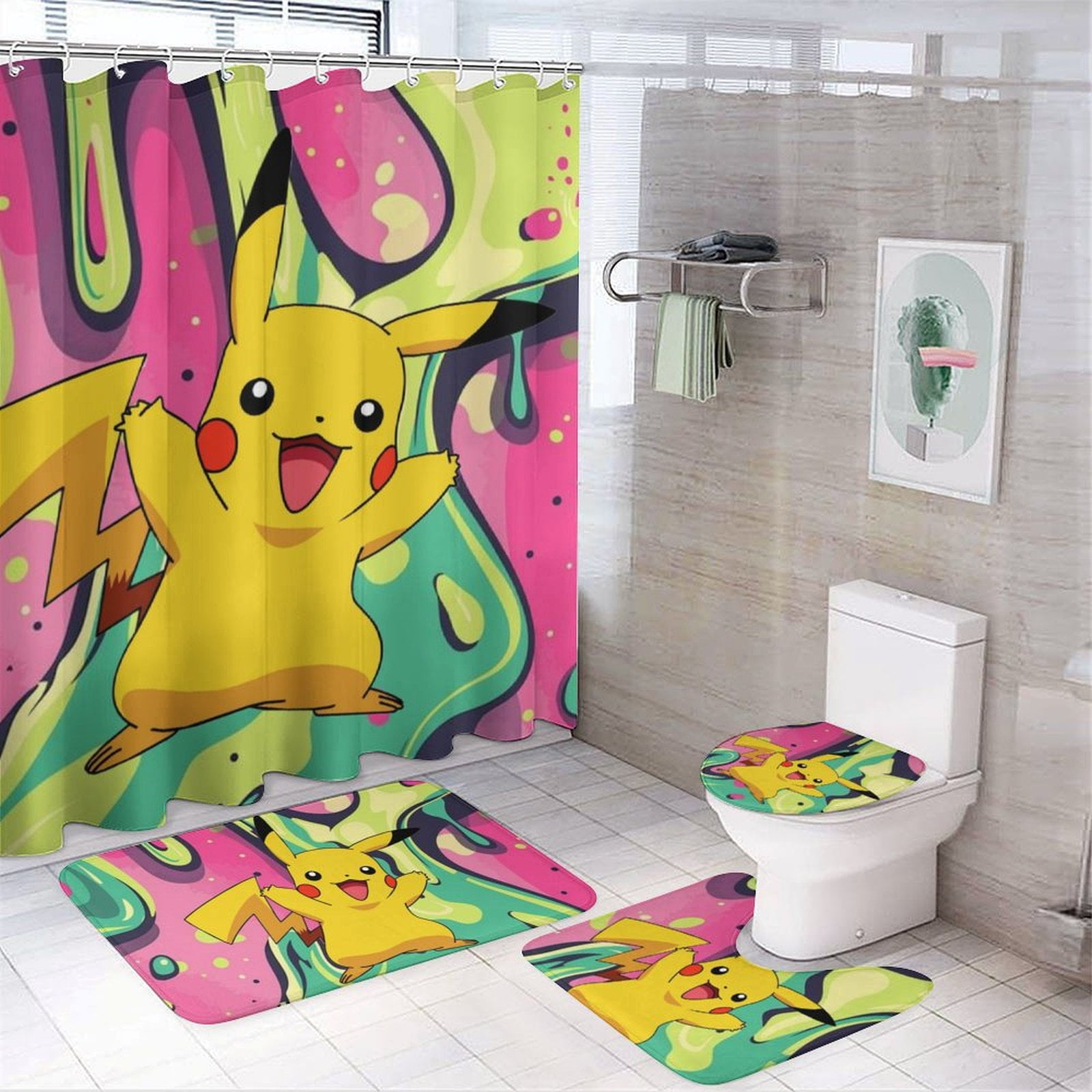 Pokemon Shower Curtain Sets Cartoon Anime for Boys Grils Gift - Walmart.com