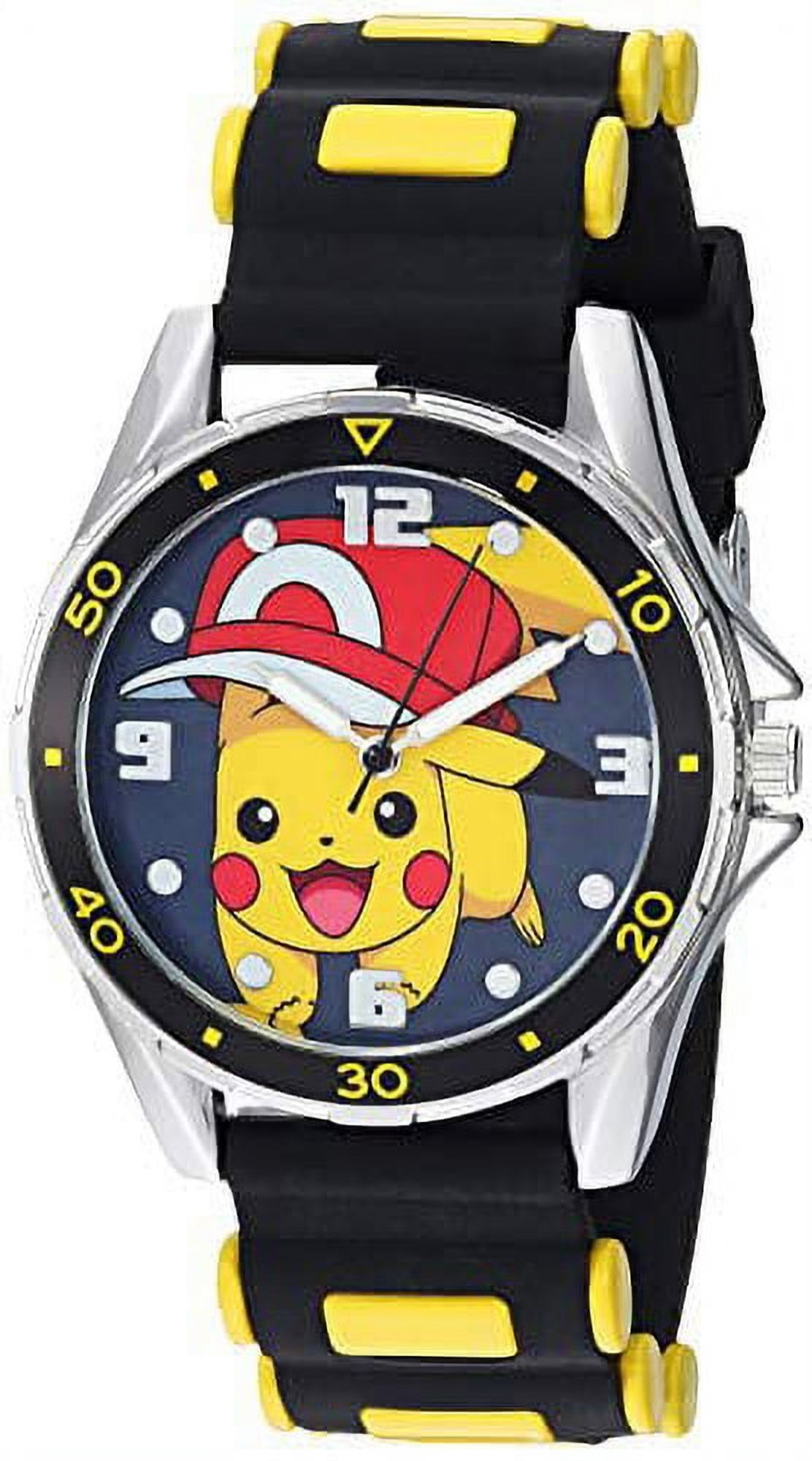 POKEMON Silver Tone Metal Analog-Quartz Watch with Rubber Strap, Black, 20.7 (Model: POK9010)