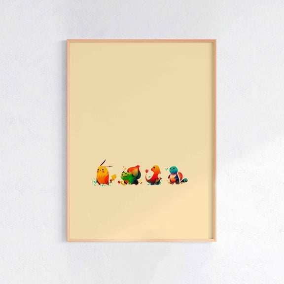 Pokemon Starter Evolution Poster | Minimal Character Lineup Wall Art for Gaming Decor Home Decor | Colorful Creature Row Artwork Gift for Fans | Size 24x36 Unframed Poster