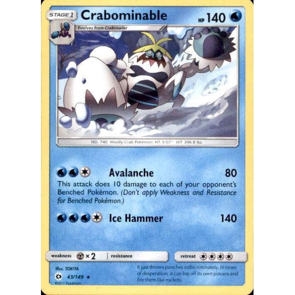 Pokemon Sun & Moon Base Set Rare Crabominable #43
