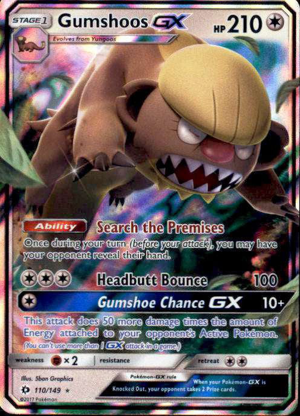 Pokemon Sun & Moon Base Set Ultra Rare GumshoosGX 110