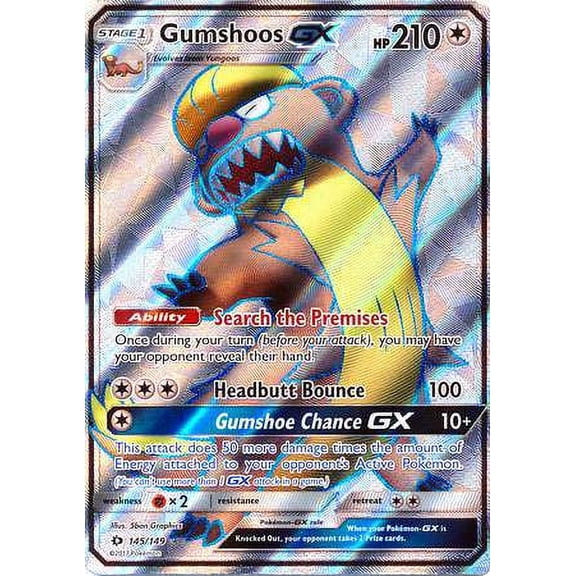 Pokemon Sun & Moon Base Set Ultra Rare Gumshoos-GX #145