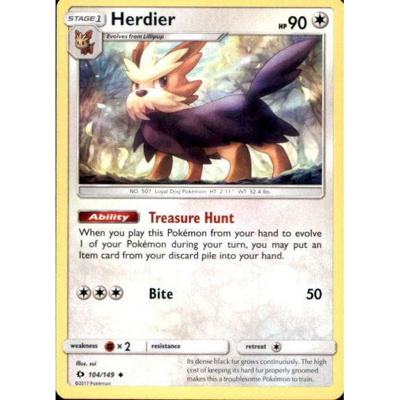 Pokemon Sun & Moon Base Set Uncommon Herdier #104