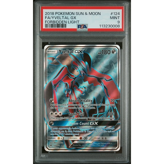 Pokemon Sun & Moon Forbidden Light #124 FA/Yveltal GX PSA 9