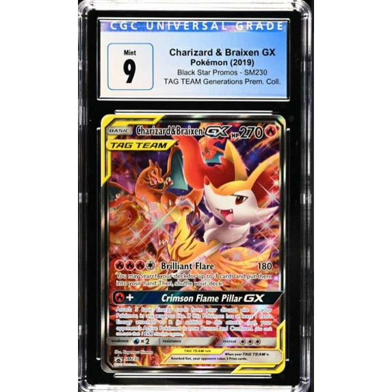 Pokemon Sun & Moon Ultra Rare Charizard & Braixen GX SM230 (CGC - Mint 9 (4232623011))