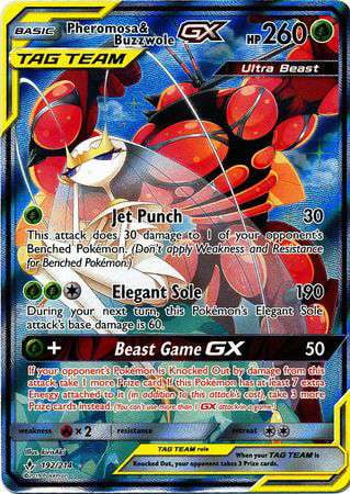 Pokemon Sun & Moon Unbroken Bonds Ultra Rare Pheromosa & Buzzwole GX #192 (Heavy Played)