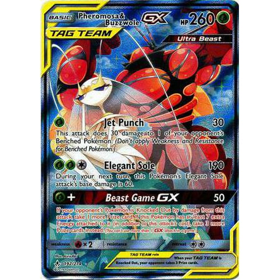 Pokemon Sun & Moon Unbroken Bonds Ultra Rare Pheromosa & Buzzwole GX #192 (Heavy Played)