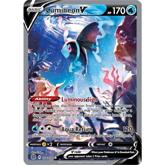 Pokemon Sword & Shield Brilliant Stars Ultra Rare Lumineon V #156 (Alternate Full Art)