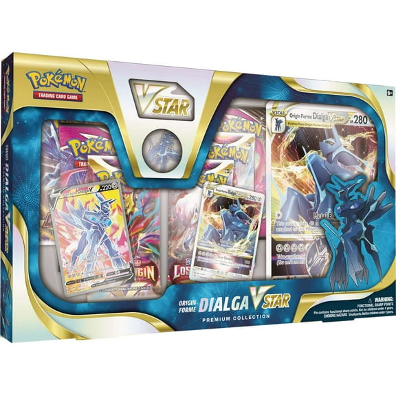 Pokemon Sword & Shield Origin Forme Dialga VSTAR Premium Collection (6 Booster Packs, 2 Etched Promo Cards, Oversize Card, Pin & More)